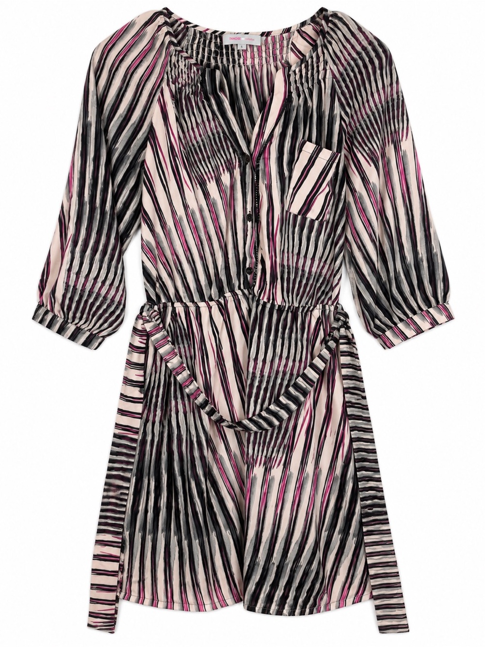 Harper and Gray Medium Striped Shirt Dress Pink Black Belted Midi